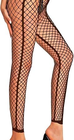 Women's Stripe Fishnet Tights Sexy Footless Stockings High Waist Fishnets Plus Size Pantyhose