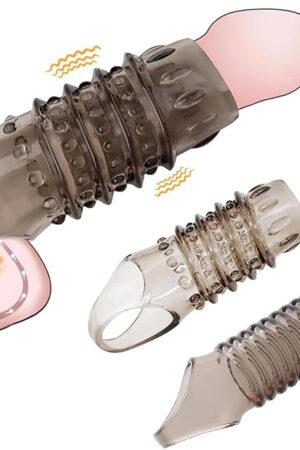 2 Pcs Reusable Cock Rings for Men, Penis Enlargement Sleeves, Delay Ejaculation Stronger Erection Enhancement Sex Toys Soft Realistic Silicone Penis Ring for Adult Male Couples(Black)