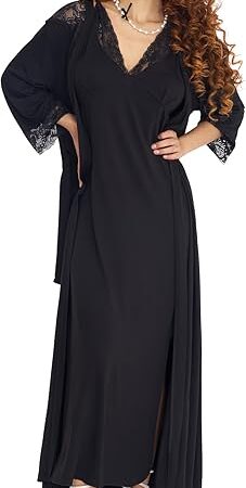 2 Piece Sleepwear Nightgown and Robe Sets for Women Lingerie Pajama Set Lace Nighty Chemise with Robes