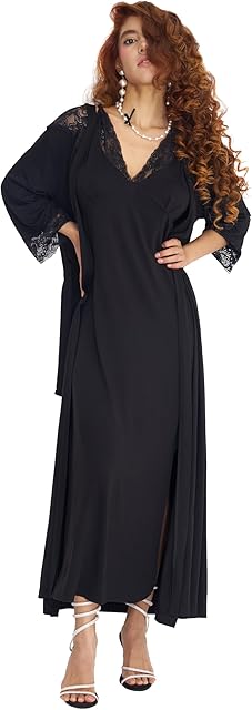 2 Piece Sleepwear Nightgown and Robe Sets for Women Lingerie Pajama Set Lace Nighty Chemise with Robes