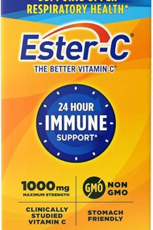 Ester-C Vitamin C 1000 mg Coated Tablets, Immune System Booster, Stomach-Friendly Supplement, 120 Count