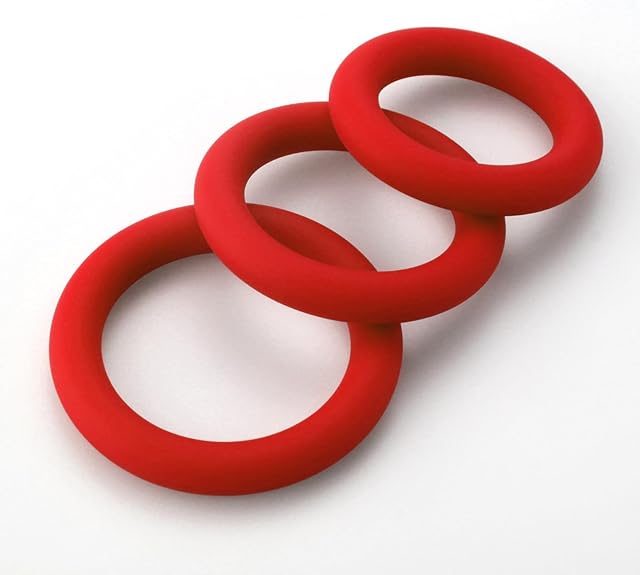 LeLuv Round Smooth Cock Ring 32mm, 37mm, 42mm Red Three Sizes 1.3 inch, 1.5 inch and 1.7 inch Inner Diameters