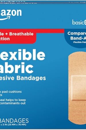 Amazon Basic Care Flexible Fabric Adhesive Bandages, First Aid and Wound Care Supplies, All-One Size, 100 Count