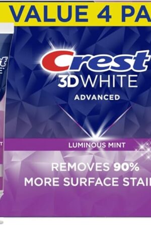 Crest 3D White Advanced Luminous Mint Teeth Whitening Toothpaste, Crest Toothpaste, 37 oz Pack of 4 - Helps Remove Surface Stains, Whitens Teeth, Strengthens Tooth Enamel, Protects Against Cavities