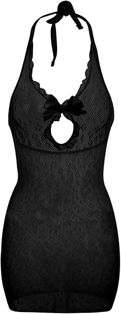 Fishnet Dress Women Mesh Holiday Party Lingerie Shirts Bow Going Out Dress Patterned Sexy Dating Dresses