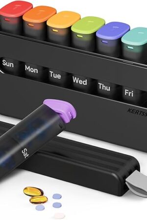 Weekly Pill Organizer 2 Times a Day - Am Pm Pill Box 7 Day, Large Twice Medicine Pill Case for Daily Medication, Vitamins, Fish Oils, Supplements Portable Week Pill Holder Container, Translucent Black