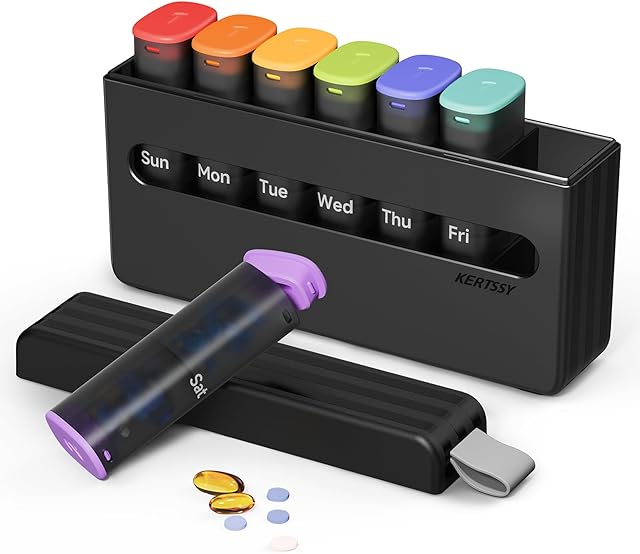 Weekly Pill Organizer 2 Times a Day - Am Pm Pill Box 7 Day, Large Twice Medicine Pill Case for Daily Medication, Vitamins, Fish Oils, Supplements Portable Week Pill Holder Container, Translucent Black