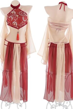 Asian Chinese Geisha Cosplay Women's Chinese Style Cheongsam Lingerie Japanese Anime Costume (Red1)