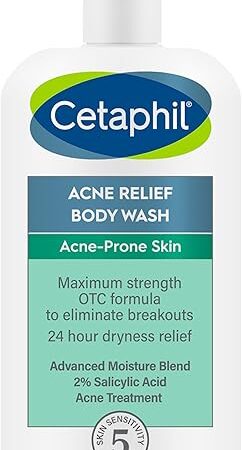 Cetaphil Body Wash, Acne Relief Body Wash with 2% Salicylic Acid to Eliminate Breakouts, Gently Exfoliates and Provides 24Hr Dryness Relief, 20 oz