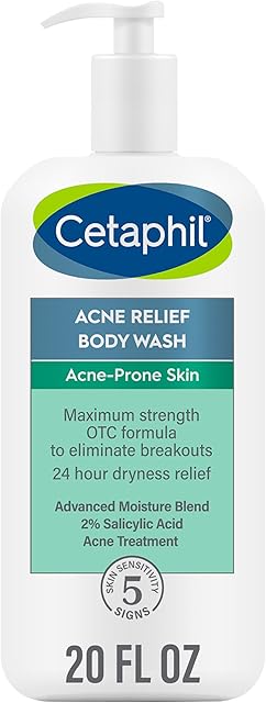 Cetaphil Body Wash, Acne Relief Body Wash with 2% Salicylic Acid to Eliminate Breakouts, Gently Exfoliates and Provides 24Hr Dryness Relief, 20 oz
