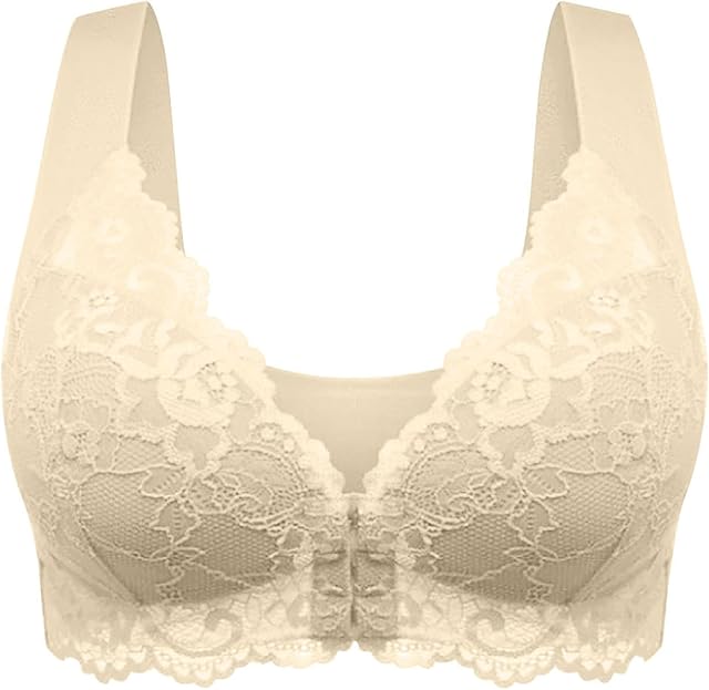 Wireless Bras for Women Lace Front Button Bra Padded Wide Strap Seamless Deep v Lightweight Bras for Everday