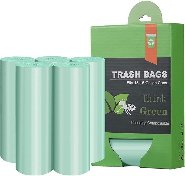 Compostable Trash Garbage bags,AYOTEE 13-15 Gallon Tall Kitchen Trash Bags,Heavy Duty Unscented 118Mils 55 Liter,60 Count,Strong Thicken Rubbish Waste Can Liners for Kitchen Garden Home