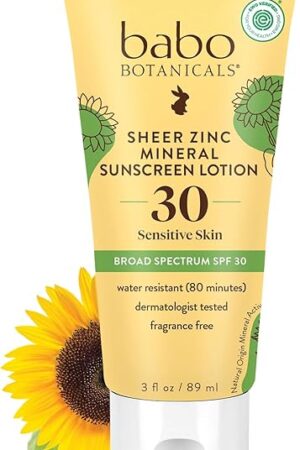 Babo Botanicals Sheer Zinc Mineral Sunscreen Lotion SPF30 - Natural Zinc Oxide - Shea Butter - Face & Body - Water Resistant - Fragrance-Free - EWG Verified - Vegan - For all ages - 1 or 2 Pack