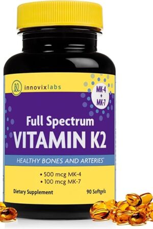 InnovixLabs Full Spectrum Vitamin K2-90 Softgels with 600 mcg of Trans Form MK7 and MK4 - Supports General Health and Bone Strength - Soy and Gluten Free K2 Vitamin Supplement