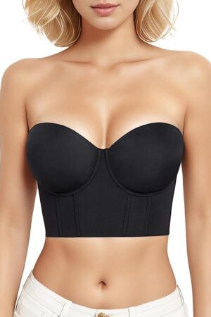 Women's Longline Strapless Bra Bustier Full Coverage Anti Slip Underwire Corset Top