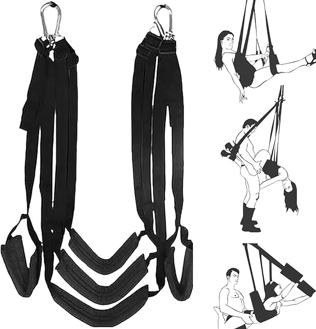 BDSM Sex Swing for Couples, Heavy-Duty Sex Swings with Wide Padded Seat, Adjustable Sex Straps & Thigh Restraint Sex Sling, Adult Swing Sex Furniture for Bedroom Restraint Games Hold up 350LBS
