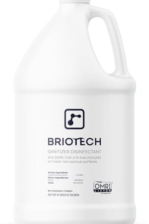 BRIOTECH Sanitizer Disinfectant Hypochlorous, Kill 99.99% of Viruses & Bacteria, Control Mold, Eliminate Odor, Gentle for Nursery & Play Rooms, Food Contact Surface Sanitizer, 1 Gallon Refill