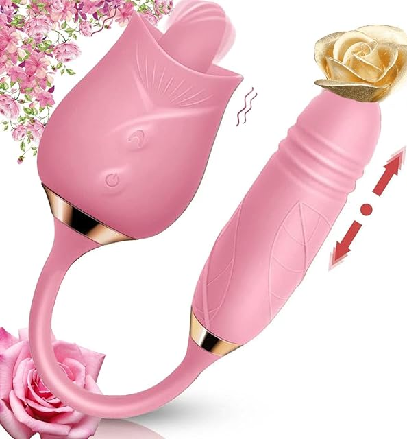 Generic Easy to Operate Rose Shape Toys Update Model 3 in 1 Rose Toy with Tongue Licking, Thrusting and Vibrating Adult Tools YK3+6 * 5, Roses-pink