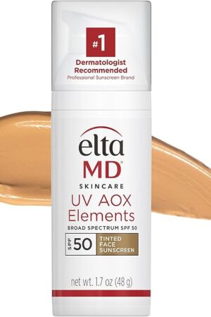 EltaMD UV AOX Elements Tinted Mineral Face Sunscreen Lotion, Tinted Moisturizer for Face SPF 50 with Antioxidants, For Dry Sensitive Skin 17 oz Pump