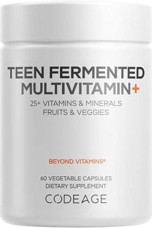 Codeage Teen Multivitamin Supplement  Daily Vitamins and Minerals for Teen Boys and Girls  Organic Whole Food Formula with Omega-3 and Vitamins A to K - 60 Capsules