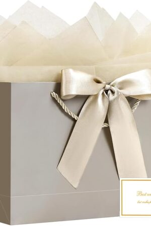 JMANNI Gift Bag, 1PCS Gift Bags Large with Ribbon and 1 Greeting Cards 2 Tissue Paper, Portable Paper Gift Bag with Handles, Birthday Gift Bags,Present Bags for Wedding Party Mothers Day