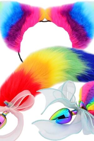 Fox Animal Costume Set Cat Ear Headband Bunny Fox Tail Butt Plug Fox Wolf Tail Furry Anal Plush Plug Cosplay Butt Plug Anal Sex Toys Colorful Anal Plug