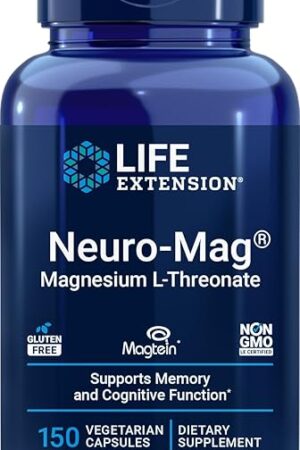 Life Extension Neuro-Mag Magnesium L-Threonate, 150 Vegetarian Capsules, Magtein Supplement for Women and Men