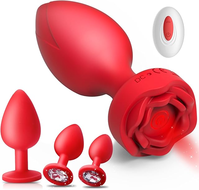Anal Plug Sex Toys Vibrators 4Pcs Butt Plug Remote Control with 10 Vibrating Modes, Adult Toys for Woman Men Couples Prostate Massager Red