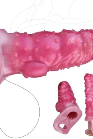 6inch Thick Dog Penis Sleeve Enlargement for Men, Pink Soft Silicone Monster Cock Dildo Grith Extender Sleeve with Penis Ring Ejaculation Delay for Men Male Gay Couples (Pink)