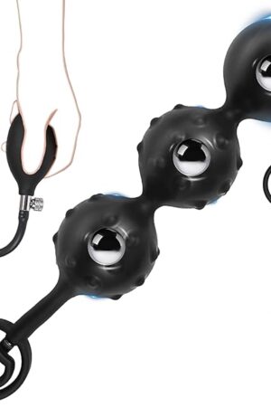Anal Plug Silicone Inflatable Butt Plugs with Spikes, Steel Ball and Pump Adult Triple Beads Anal Sex Toy with Double Ring Large Anal Trainer Sexual Stimulation Devices for Mens (Triple Beads)
