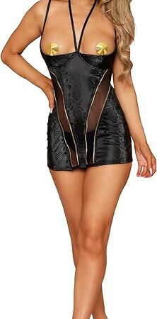 Women's Black Open Cup Chemise & Pasties