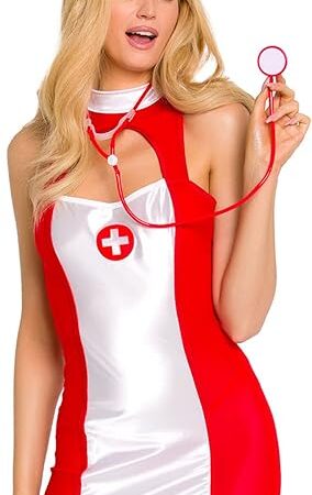 Women Nurse Costume Cosplay Lingerie Naughty Nurse Halloween Costumes Outfit with Stethoscope