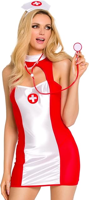 Women Nurse Costume Cosplay Lingerie Naughty Nurse Halloween Costumes Outfit with Stethoscope