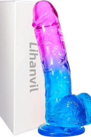 Adult Sex Toy with Suction Cup Dildo,Small Realistic Clear 6 inch Cute Purple-Blue Dildo, Suitable for Beginner Women/Men/Gay with Thin and Slim Poke, can be Use for G-spot and Anal
