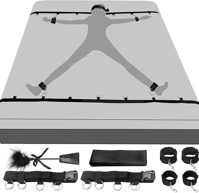 Bed Restraints BDSM Kit - Complete Sex Restraints Sets with Handcuffs,Ankle Cuffs, Bondage Restraint, Blindfold & Tickler for Couples Sex Toys Bondage Gear & Accessories for Couples Game