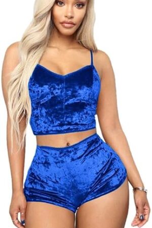 Women Sexy Velvet 2 Piece Outfit Spaghetti Strap Leopard Tie Dye Cami Crop Top + Shorts Bottom Sleepwear Pajama Set
