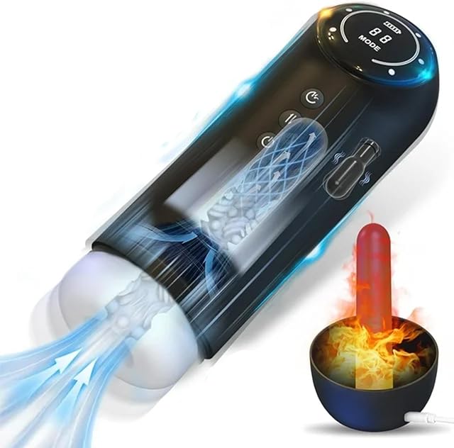 Dick Sucking Machine - Heated Electric Male Masturbator Cup with 4 Thrusting & 4 Suction & 10 Vibrating Modes, Pocket Pussy Automatic Stroker Penis Pump Trainer Adult Pleasure Vibrator Sex Toy for Men
