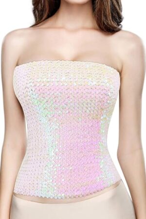 Women Sparkly Sequins Tube Top Sexy Stretch Crop Top Vest Camisoles Party Clubwear