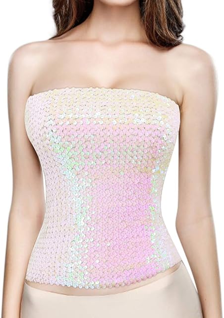 Women Sparkly Sequins Tube Top Sexy Stretch Crop Top Vest Camisoles Party Clubwear