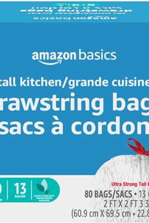 Amazon Basics Ultra-Force Tall Kitchen Drawstring Trash Bags, Classic Clean Scented, 13 Gallon, 80 Count, Pack of 1