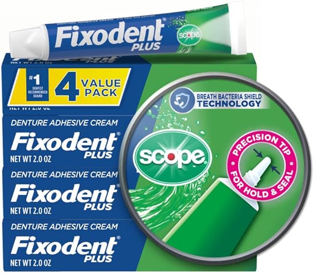 Fixodent Plus Scope Secure Denture Adhesive 20oz (Pack of 4)