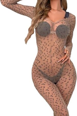 Women's One Piece Fishnet Lingerie Bodysuit Mesh See Through Bodystocking Sexy Tights Hollow Out Underwear Nightwear