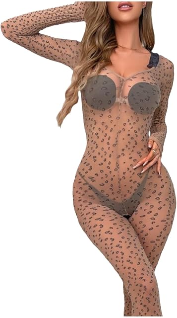 Women's One Piece Fishnet Lingerie Bodysuit Mesh See Through Bodystocking Sexy Tights Hollow Out Underwear Nightwear