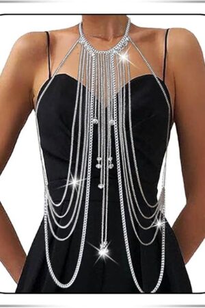 Body Chain Necklace Flower Lace Body Chain Layered Tassel Body Crossover Harness Sexy Body Accessories for Women and Girls