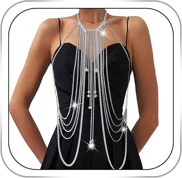 Body Chain Necklace Flower Lace Body Chain Layered Tassel Body Crossover Harness Sexy Body Accessories for Women and Girls