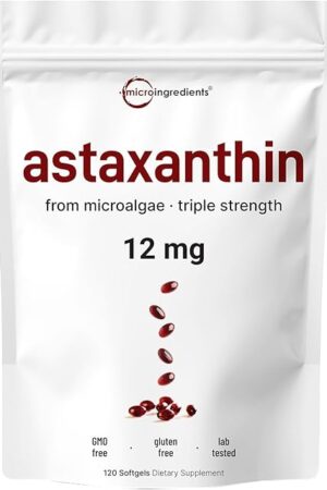 Astaxanthin 12mg, 120 Softgels, 4 Month Supply | Premium Astaxanthin Antioxidant Supplements | Fresh Microalgae Source | Supports Eye, Joint, Internal Circulation, Skin Health & Natural Tanning