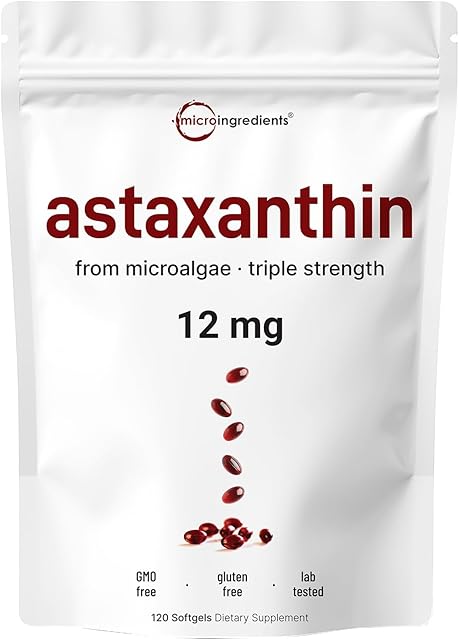 Astaxanthin 12mg, 120 Softgels, 4 Month Supply | Premium Astaxanthin Antioxidant Supplements | Fresh Microalgae Source | Supports Eye, Joint, Internal Circulation, Skin Health & Natural Tanning
