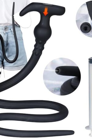 29" BDSM Extra Long Silicone Anal Plug Douche Set with 150ml Syringe, Shower Douche Nozzle for Travelling Extended Enema, Hollow Butt Plug Dildo SM Sex Toys for Adults Male Female Couples (S)