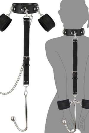 Bondage Collar Anal Hook Sex Leash Bondage Harness Set with Adjustable Handcuffs & Chain Leash Collar SM Adult Toys Sex Game Accessories (New Anal Hook Set)