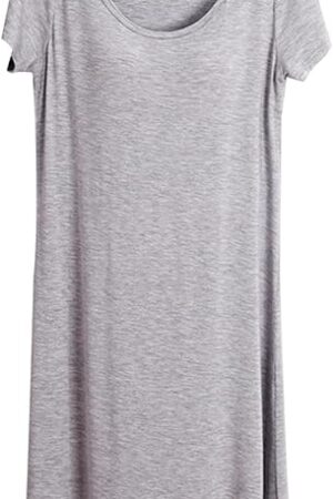 Women Soft Nightgown with Built in Bra Short Sleeve Sleep Shirt Dress Comfy Lounge Nightshirt Cotton Lounge Pajamas